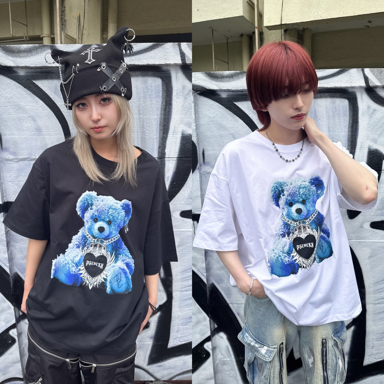 PSYNYXX ハートウィングベアーTシャツ 地雷 サブカル