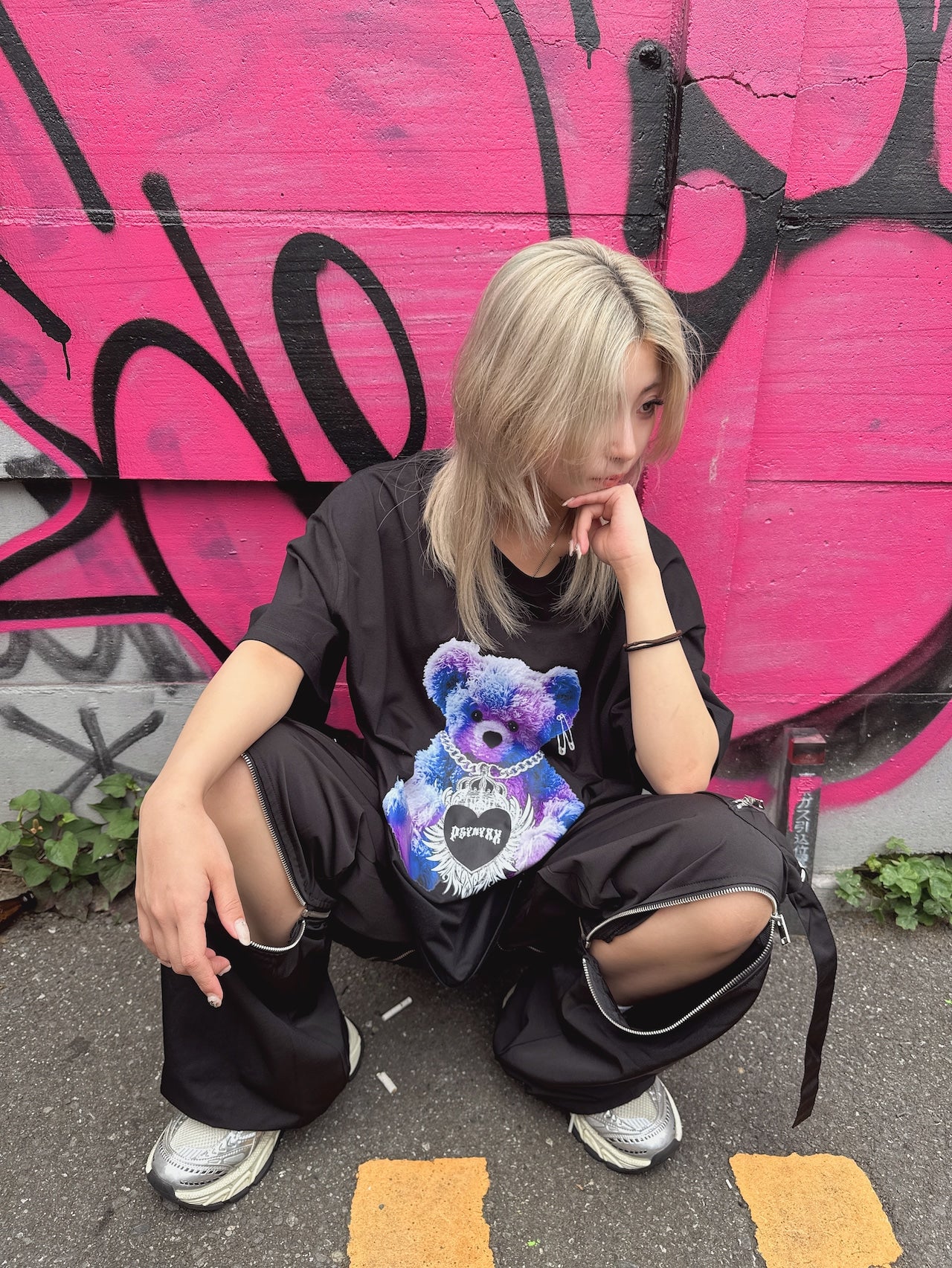 PSYNYXX ハートウィングベアーTシャツ 地雷 サブカル