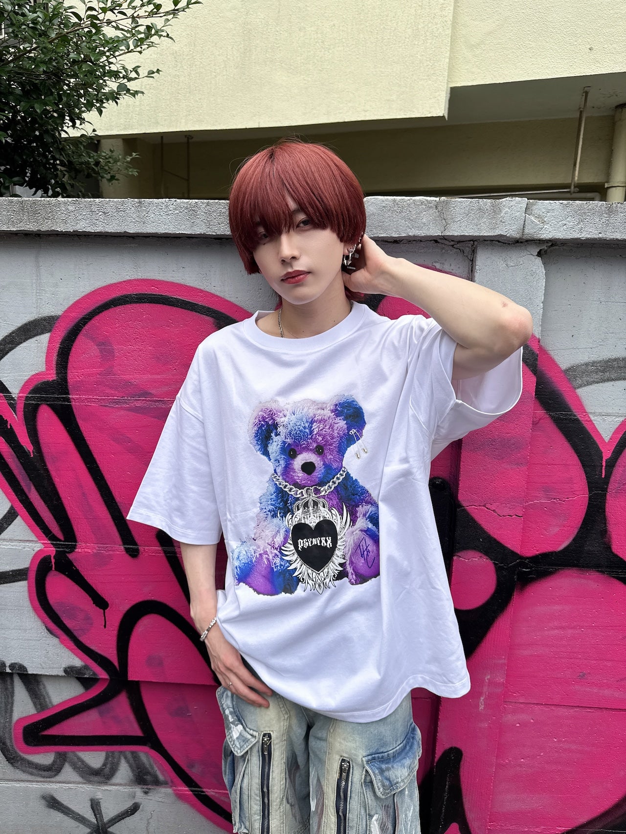 PSYNYXX ハートウィングベアーTシャツ 地雷 サブカル
