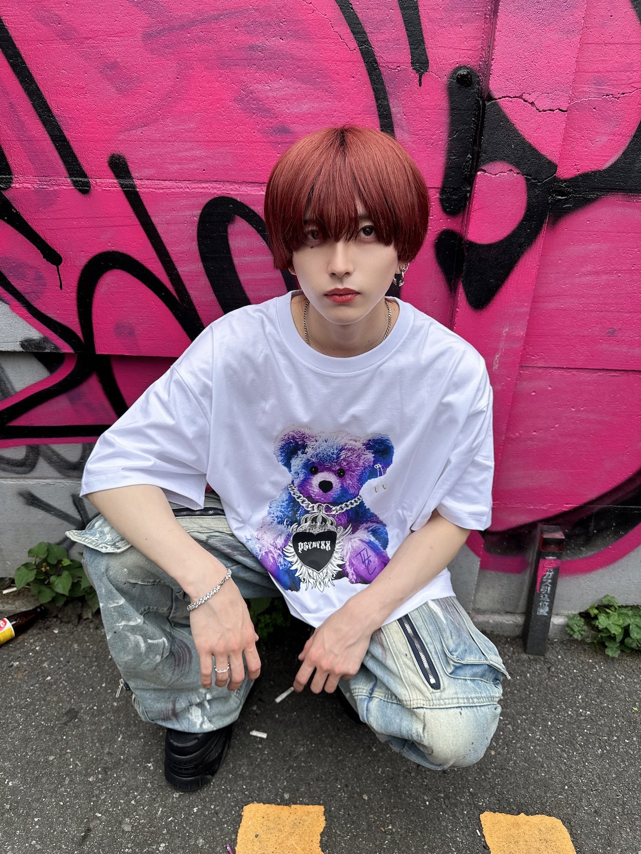PSYNYXX ハートウィングベアーTシャツ 地雷 サブカル