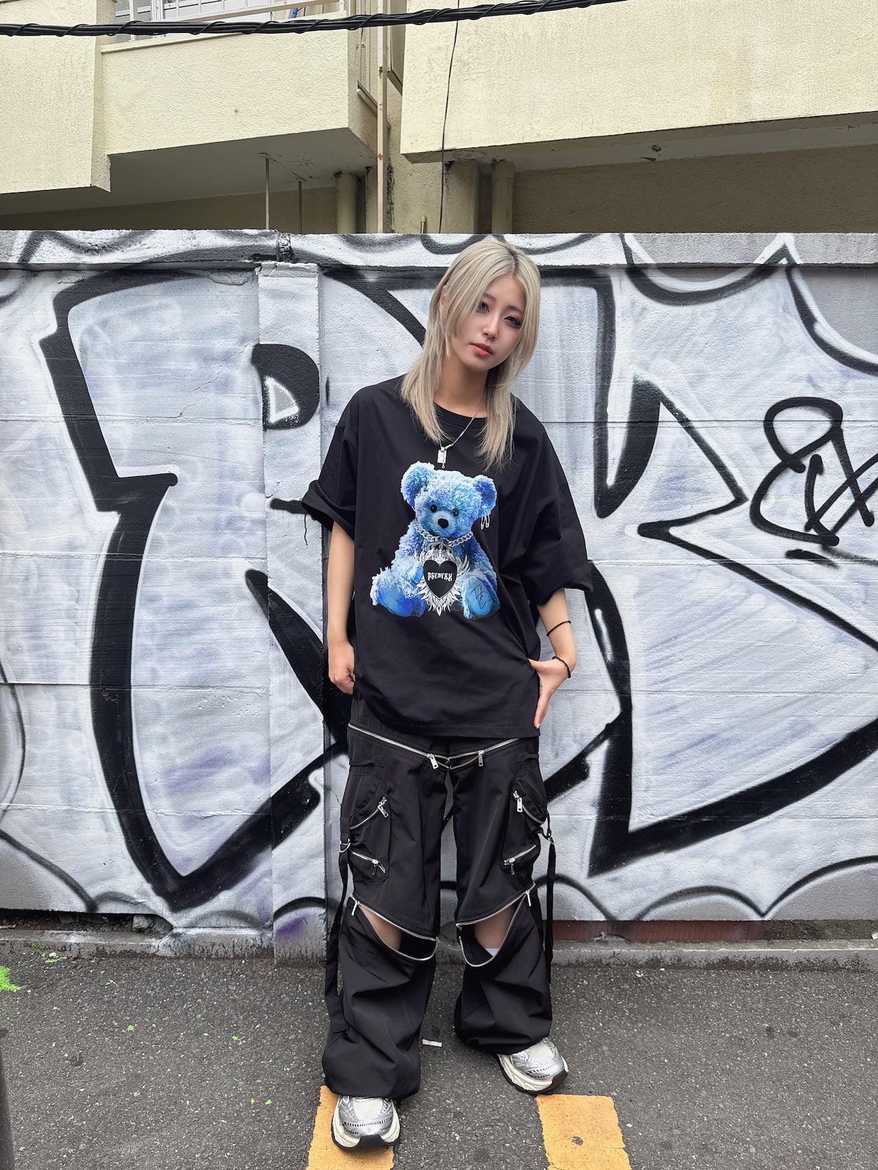 PSYNYXX ハートウィングベアーTシャツ 地雷 サブカル