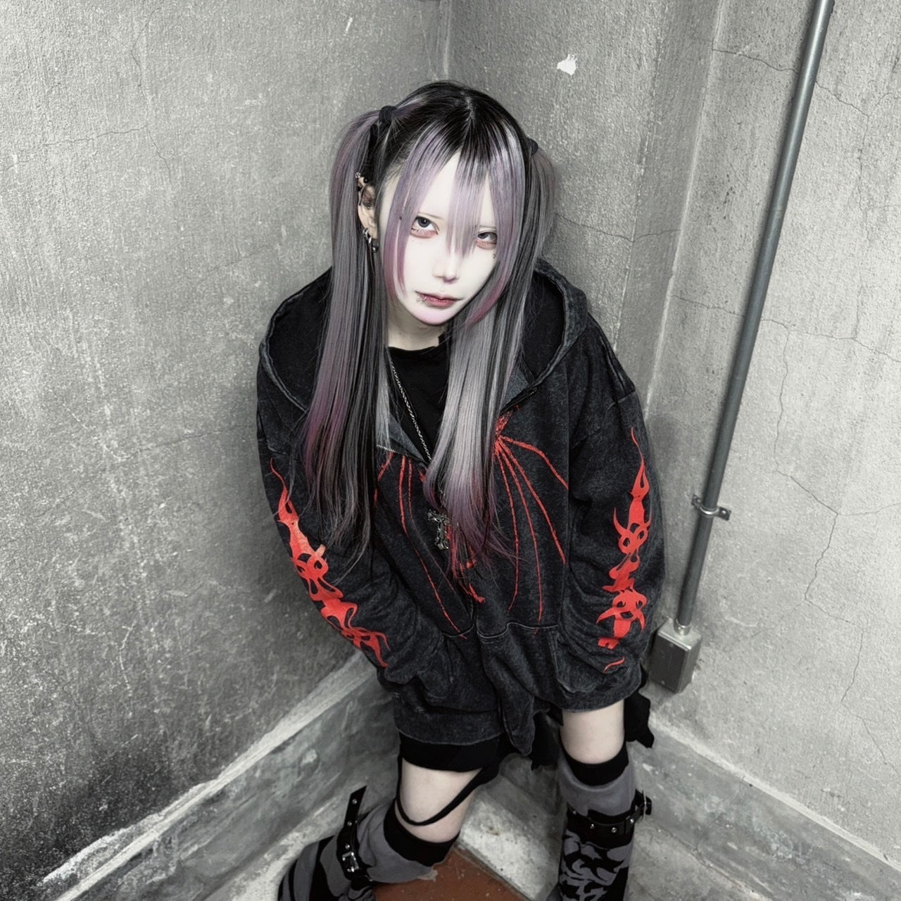 PSYNYXX ドラゴンモチーフピグメントパーカー グランジ サブカル 地雷系 ストリート系 韓国ファッション