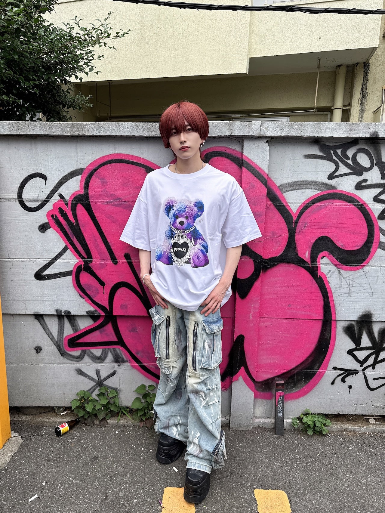 PSYNYXX ハートウィングベアーTシャツ 地雷 サブカル