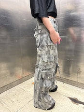 スプレーペイントデニムカーゴパンツ グランジ ストリート Y2K