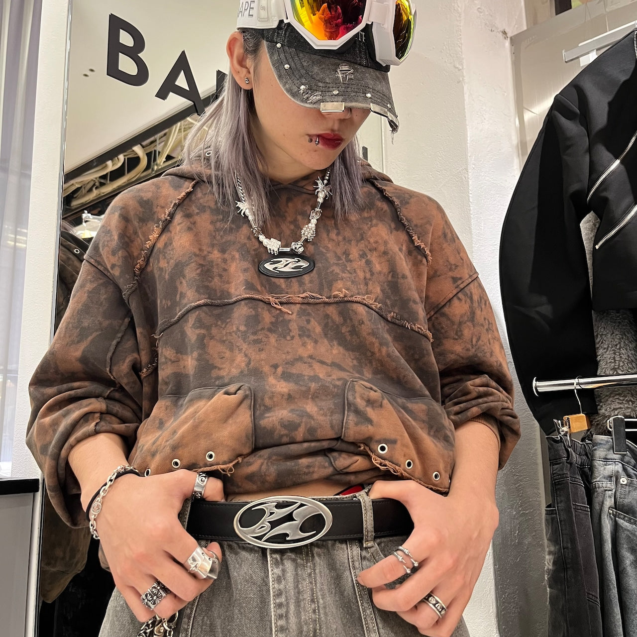 BARCON メタルバックルレザーベルト グランジ ストリート Y2K