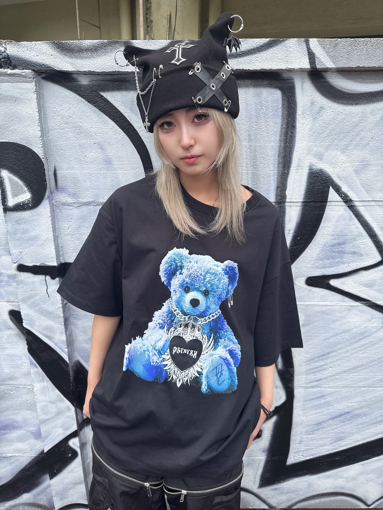 PSYNYXX ハートウィングベアーTシャツ 地雷 サブカル