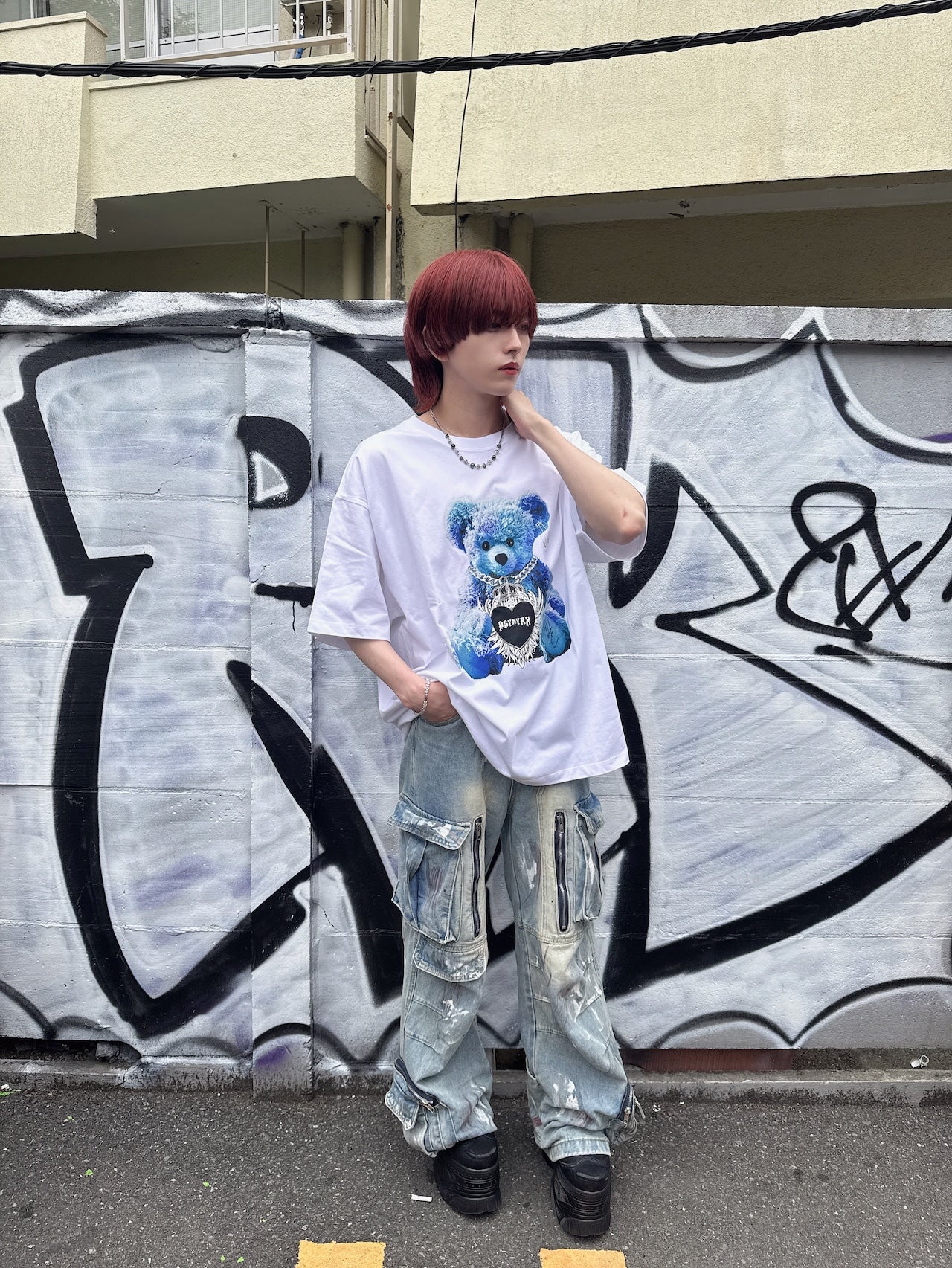 PSYNYXX ハートウィングベアーTシャツ 地雷 サブカル