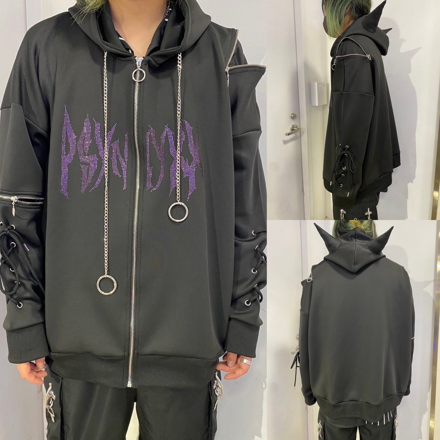 PSYNYXXツノラインストーンパーカー