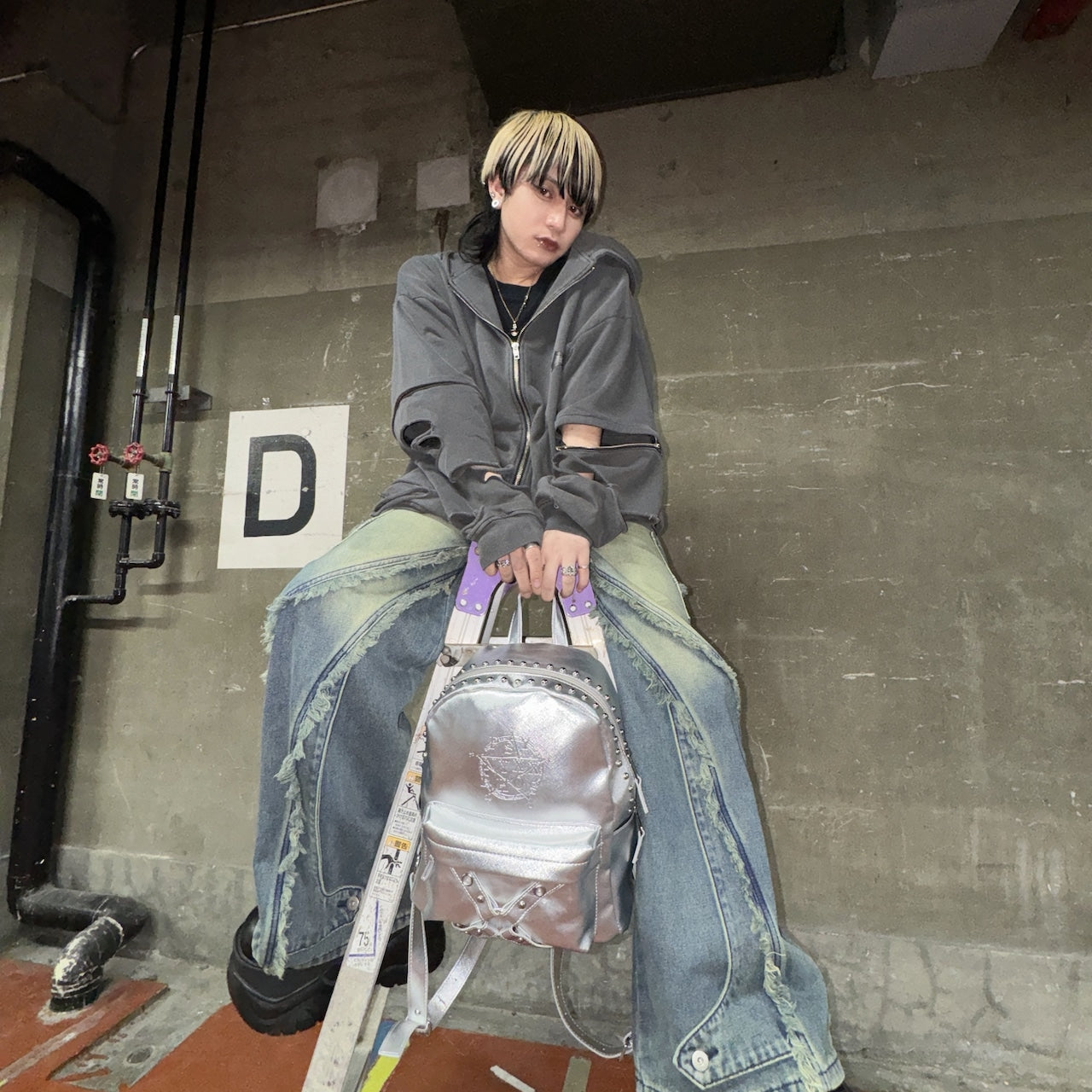 BARCON フリンジフレアデニムパンツ グランジ サブスト ストリート