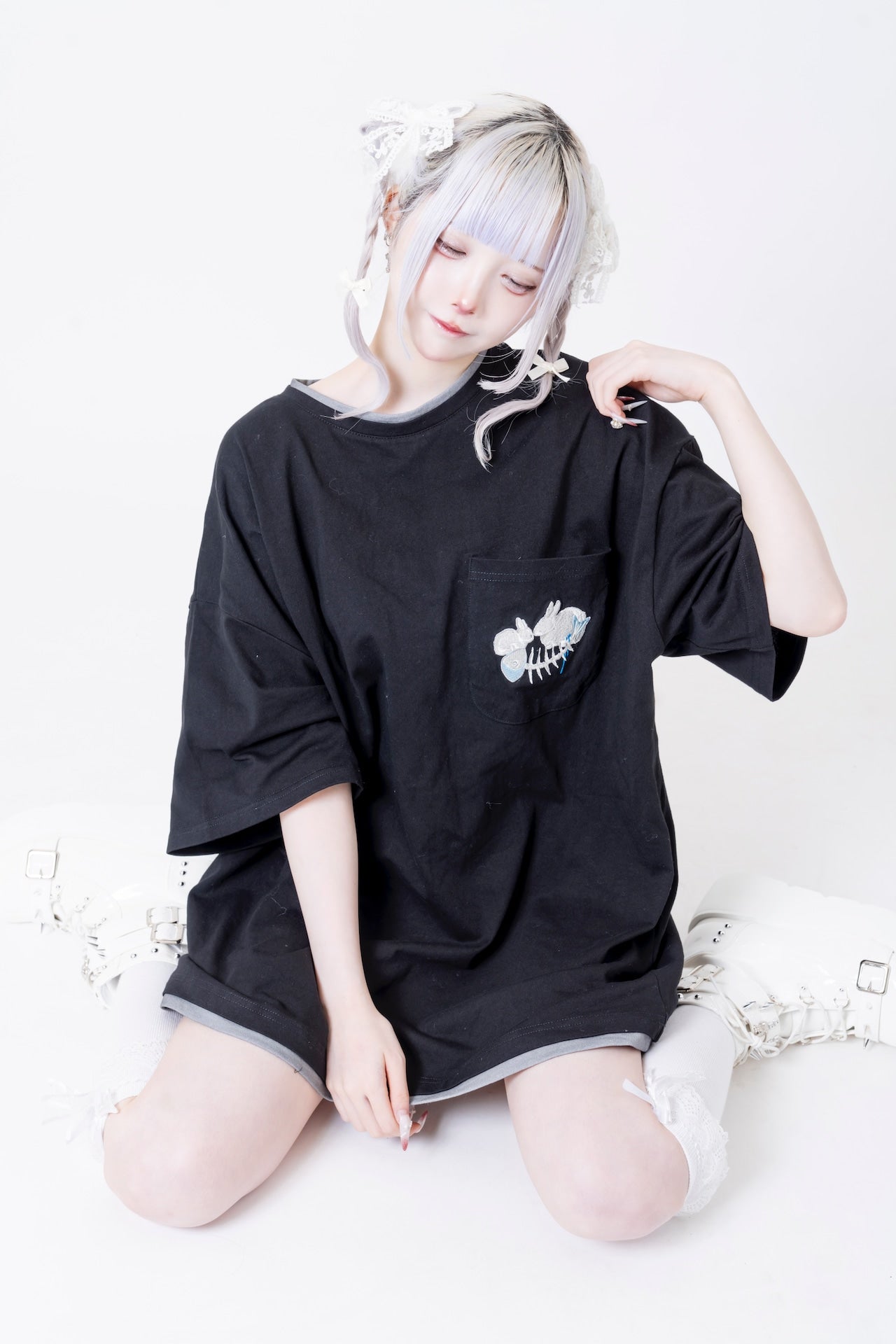ぺろ×PSYNYXX コラボアームTEE WHITE BLACK