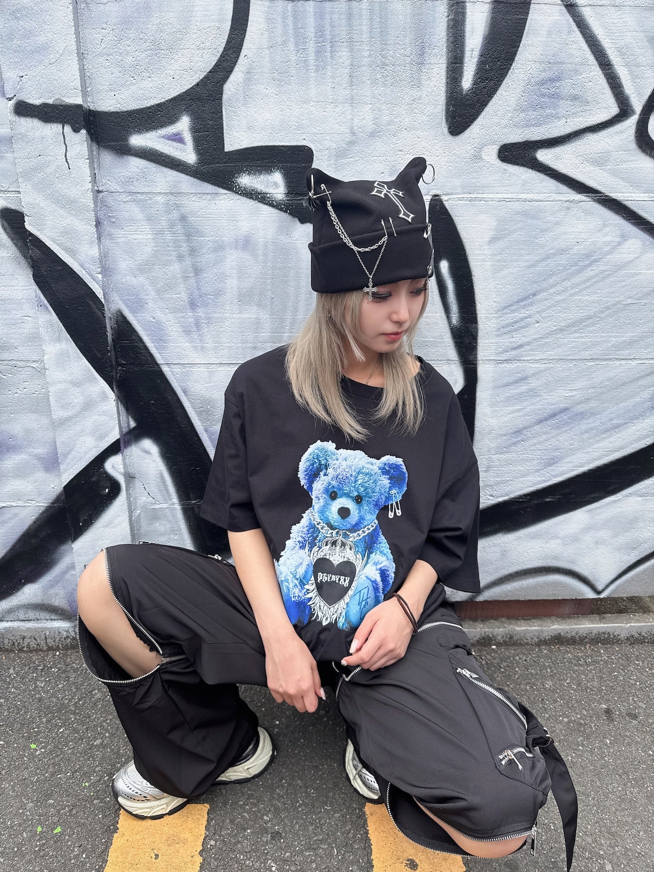 PSYNYXX ハートウィングベアーTシャツ 地雷 サブカル