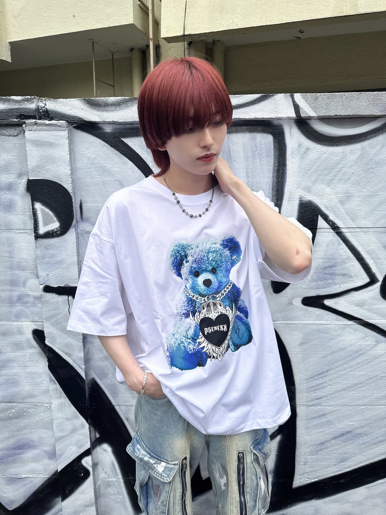 PSYNYXX ハートウィングベアーTシャツ 地雷 サブカル