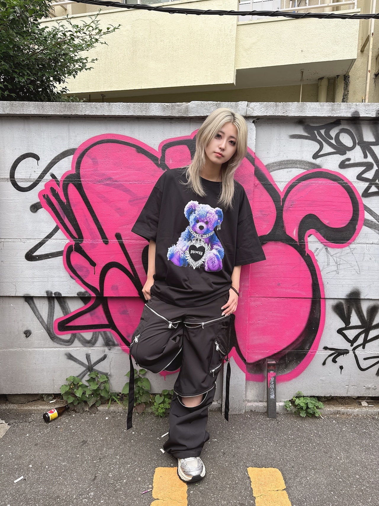 PSYNYXX ハートウィングベアーTシャツ 地雷 サブカル