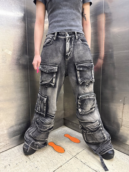 ウォッシュデニムカーゴパンツ サブカル サブスト グランジ