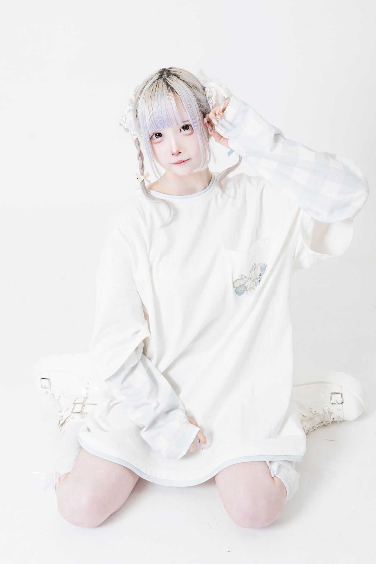 ぺろ×PSYNYXX コラボアームTEE WHITE BLACK