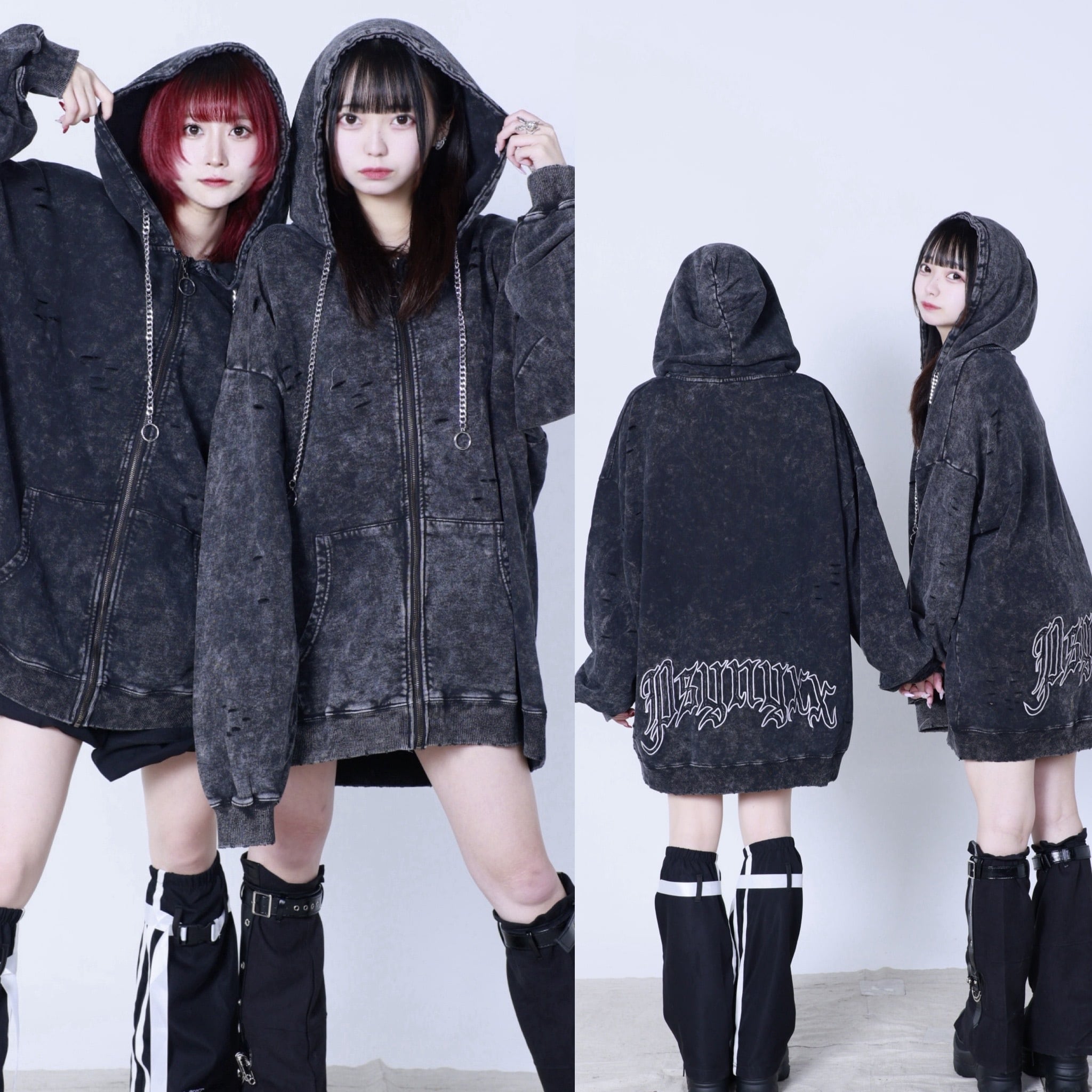 PSYNYXXケミカルダメージZIPパーカー