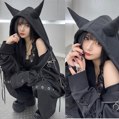 PSYNYXXツノラインストーンパーカー