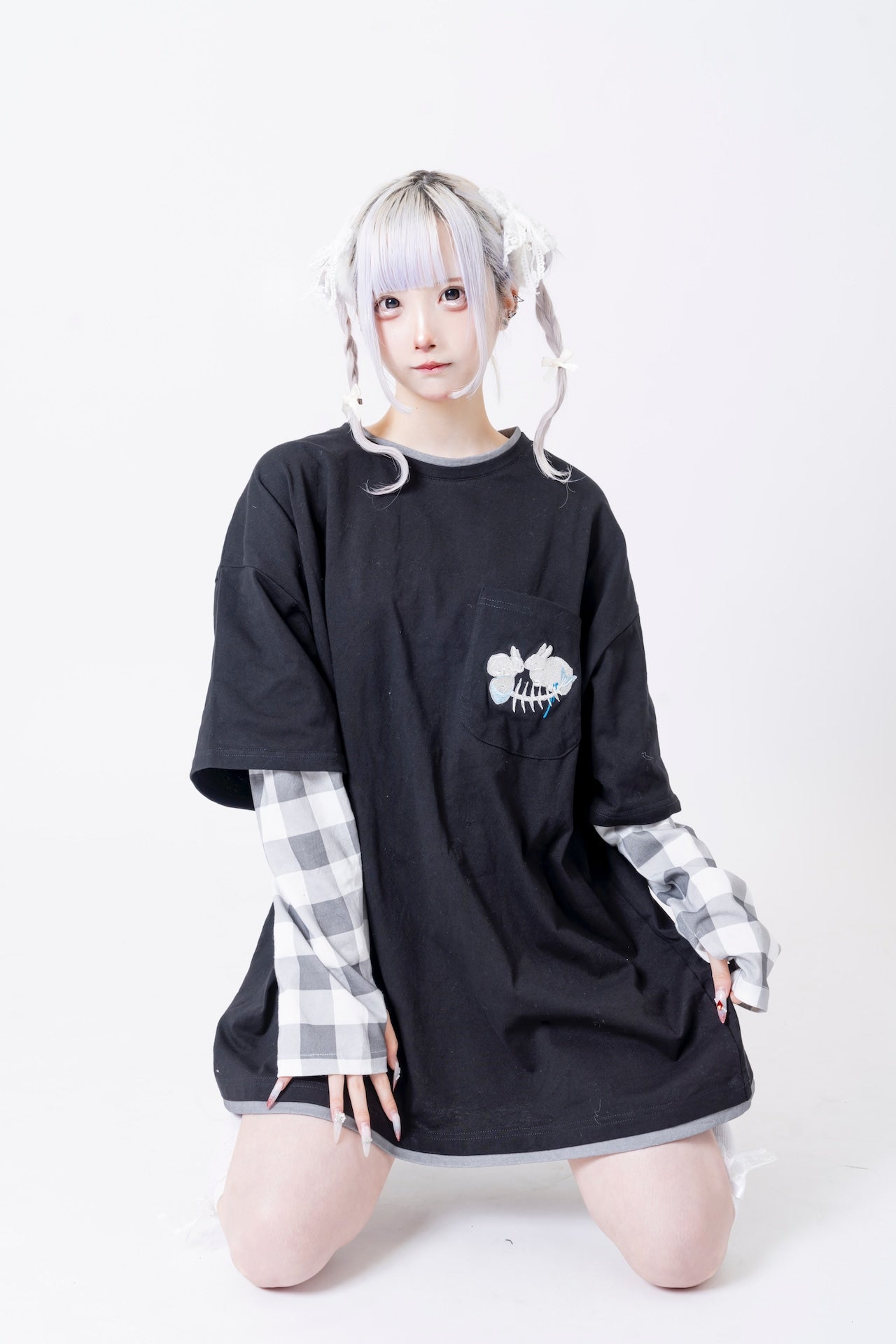 ぺろ×PSYNYXX コラボアームTEE WHITE BLACK