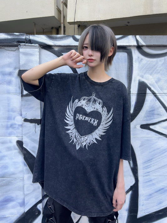 ハートウィングピグメントTシャツ 地雷系 サブカル系 グランジ