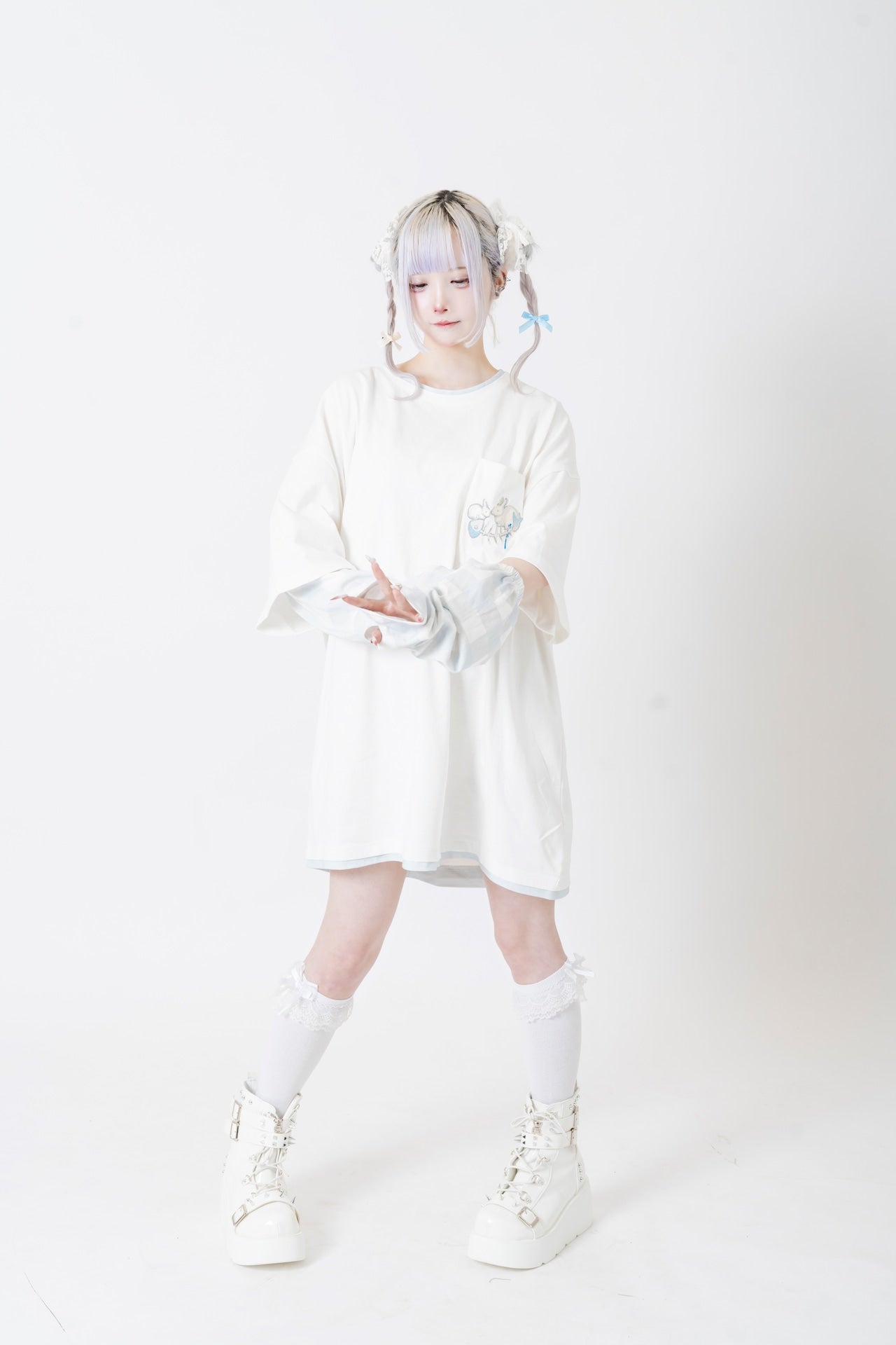 ぺろ×PSYNYXX コラボアームTEE WHITE BLACK