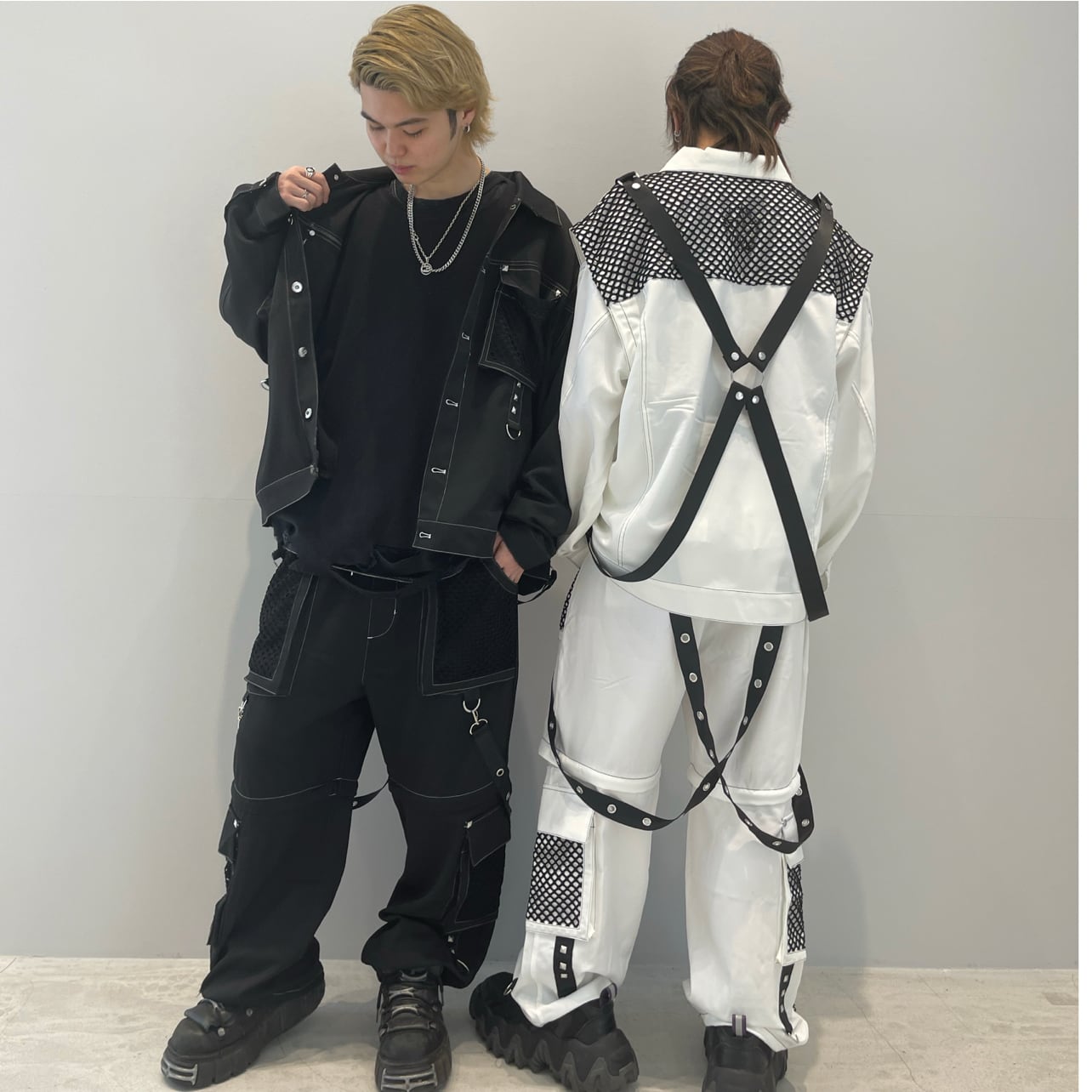 PSYNYXX  メッシュ切替サスペンダージャケットセットアップ