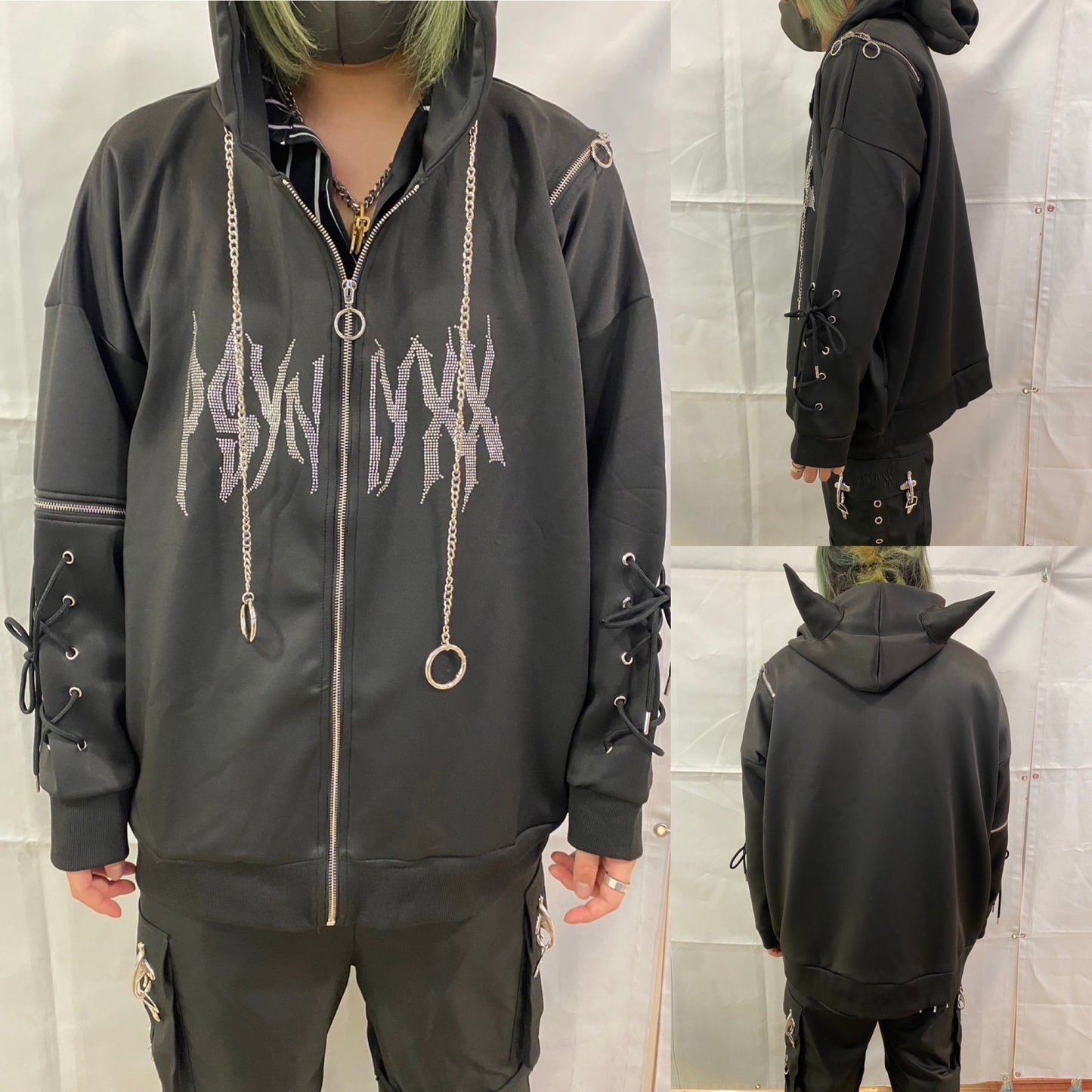 PSYNYXXツノラインストーンパーカー