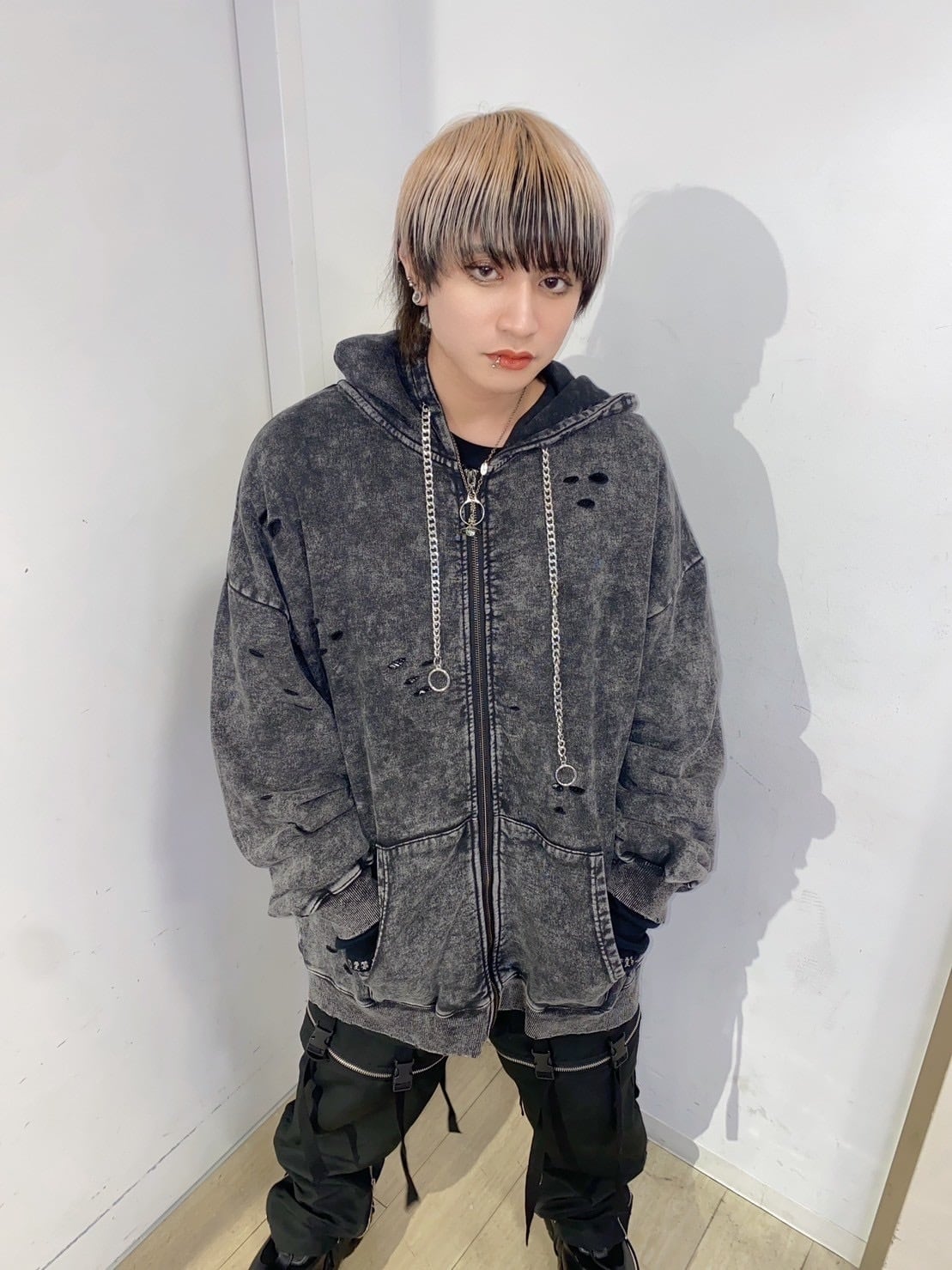 PSYNYXXケミカルダメージZIPパーカー