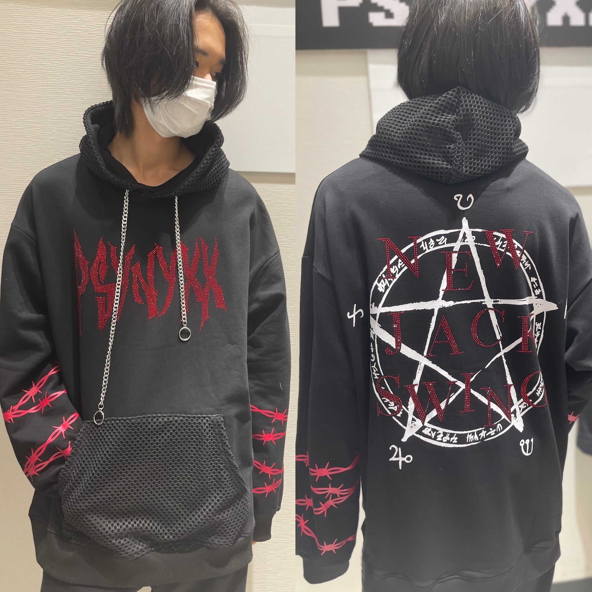 PSYNYXX  メッシュフード魔法陣ラインストーン