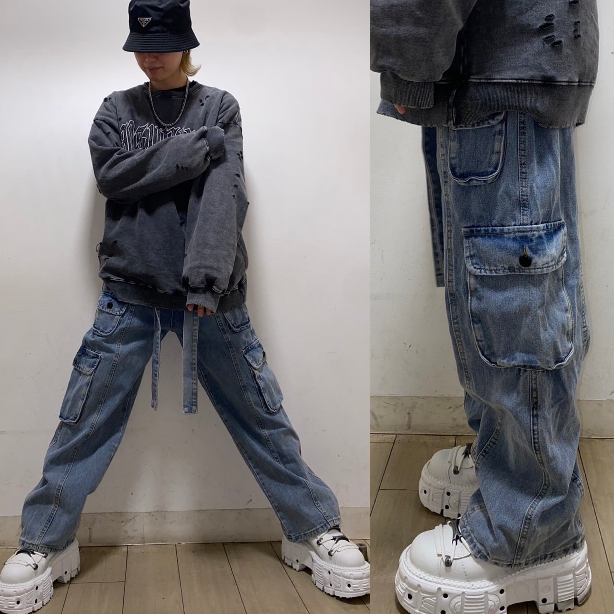THICC PSYNYXX ワイドデニムカーゴパンツ