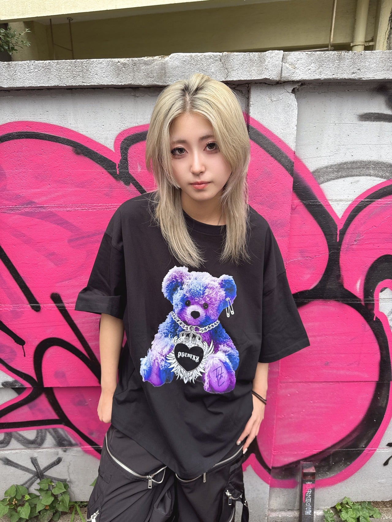 PSYNYXX ハートウィングベアーTシャツ 地雷 サブカル