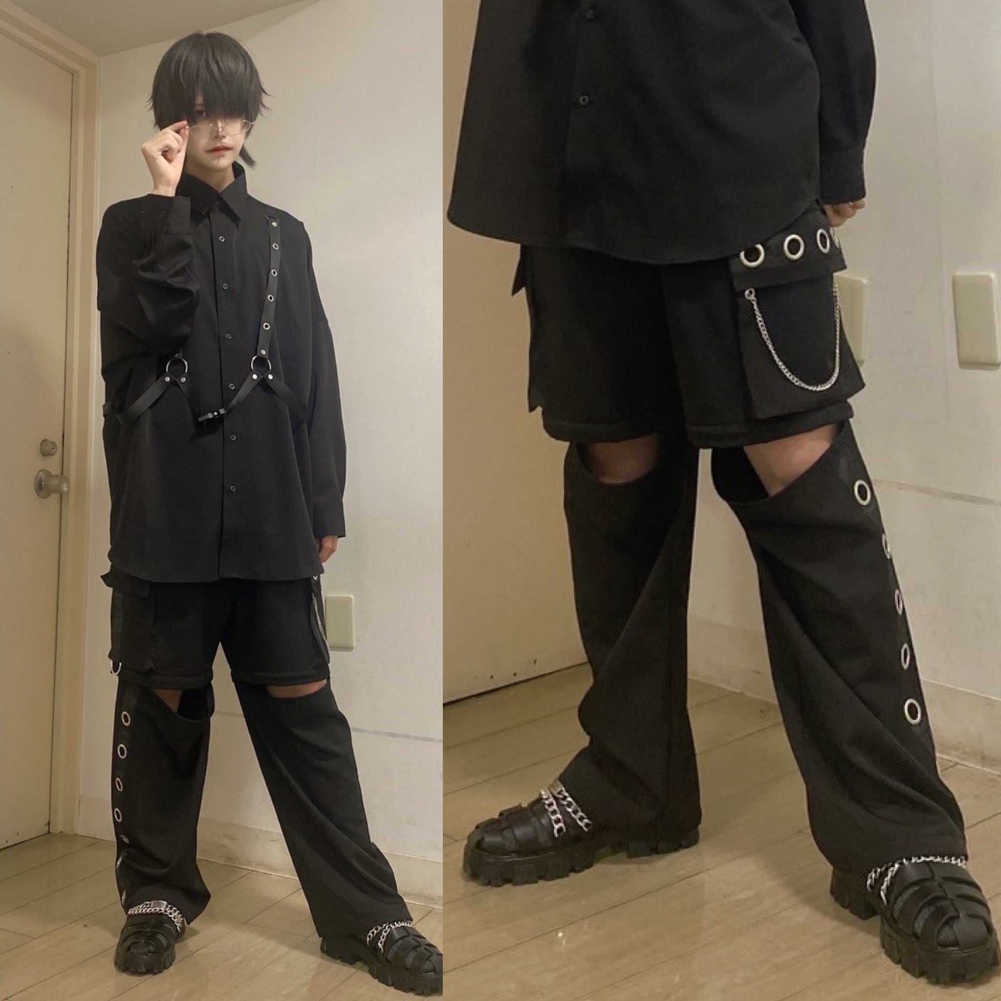 PSYNYXX 膝ジップチェーンカーゴパンツ