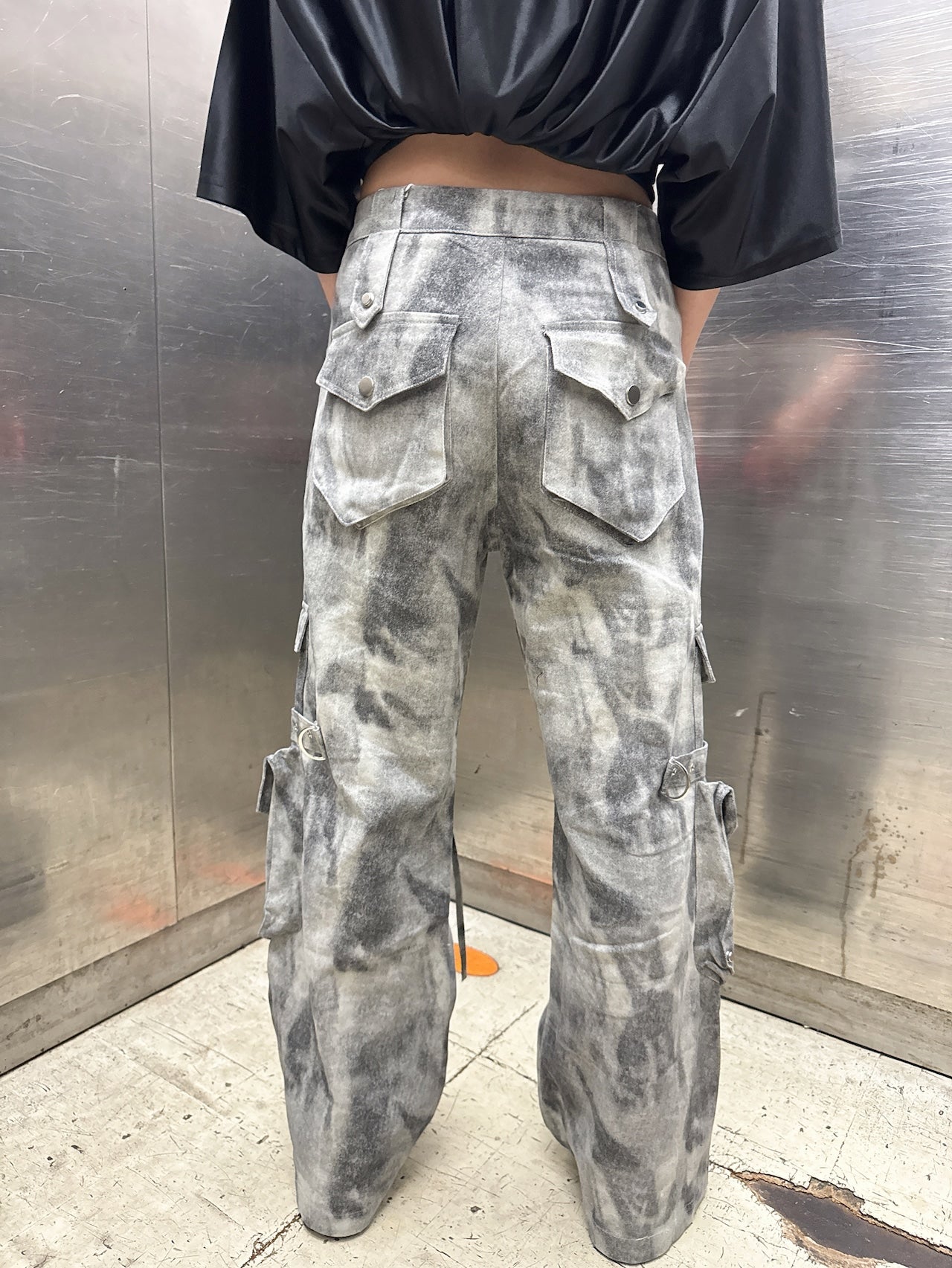 スプレーペイントデニムカーゴパンツ グランジ ストリート Y2K