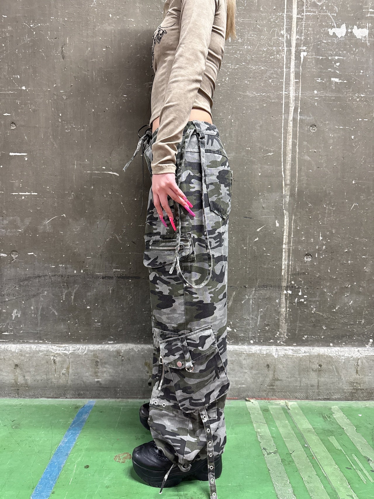 カモフラデニムカーゴパンツ ストリート グランジ　Y2K ストリート
