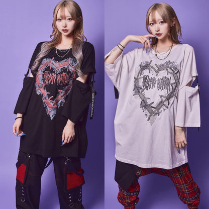PSYNYXX SELECT ハート有刺鉄線Tシャツ