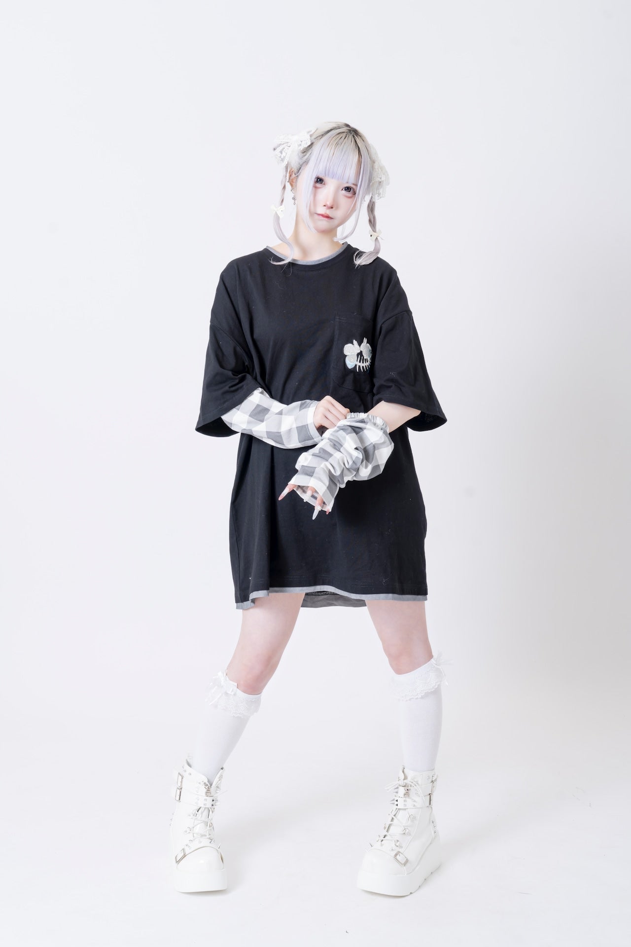 ぺろ×PSYNYXX コラボアームTEE WHITE BLACK