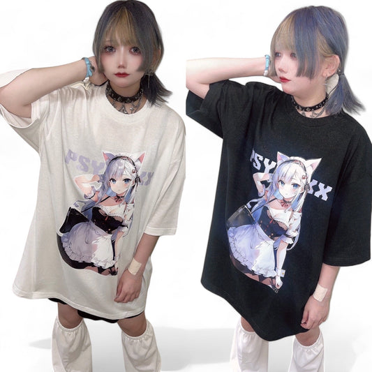 PSYNYXX 猫耳メイドガールtshirts