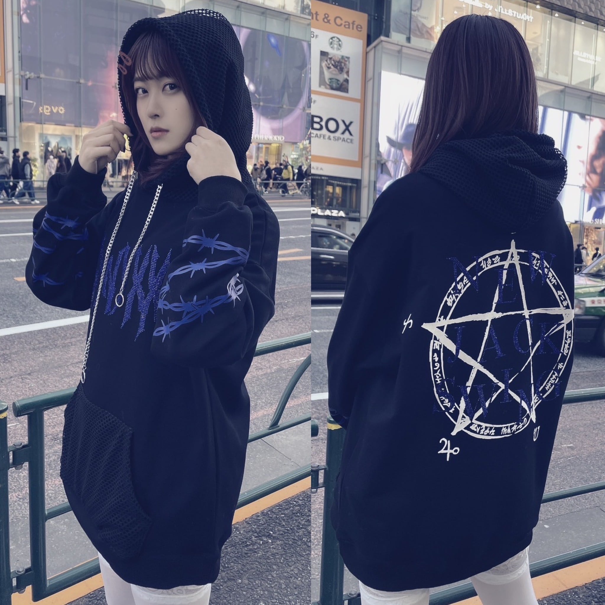 PSYNYXX  メッシュフード魔法陣ラインストーン