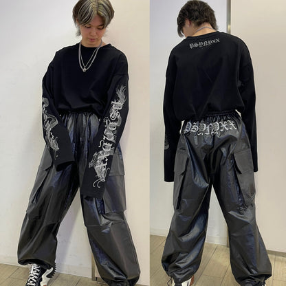 PSYNYXX 新作　刺繍コーティングワイドパンツ