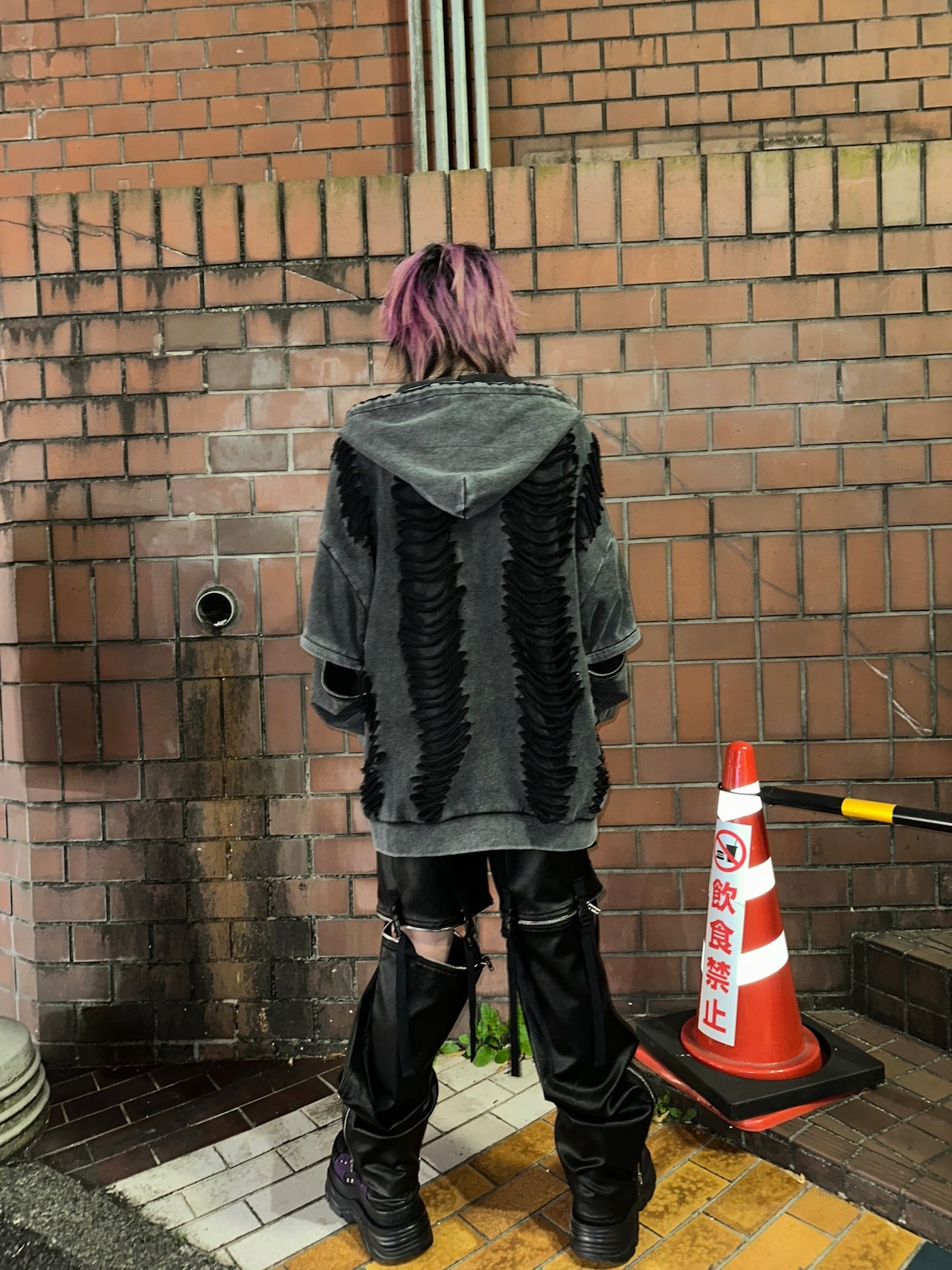 ダブルジップダメージパーカー（ロング）（ショート） サブカル 地雷 グランジ