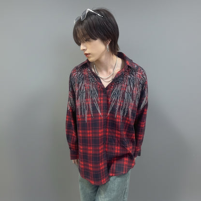 BARCON select ウイングクロスラインストーンチェックシャツ