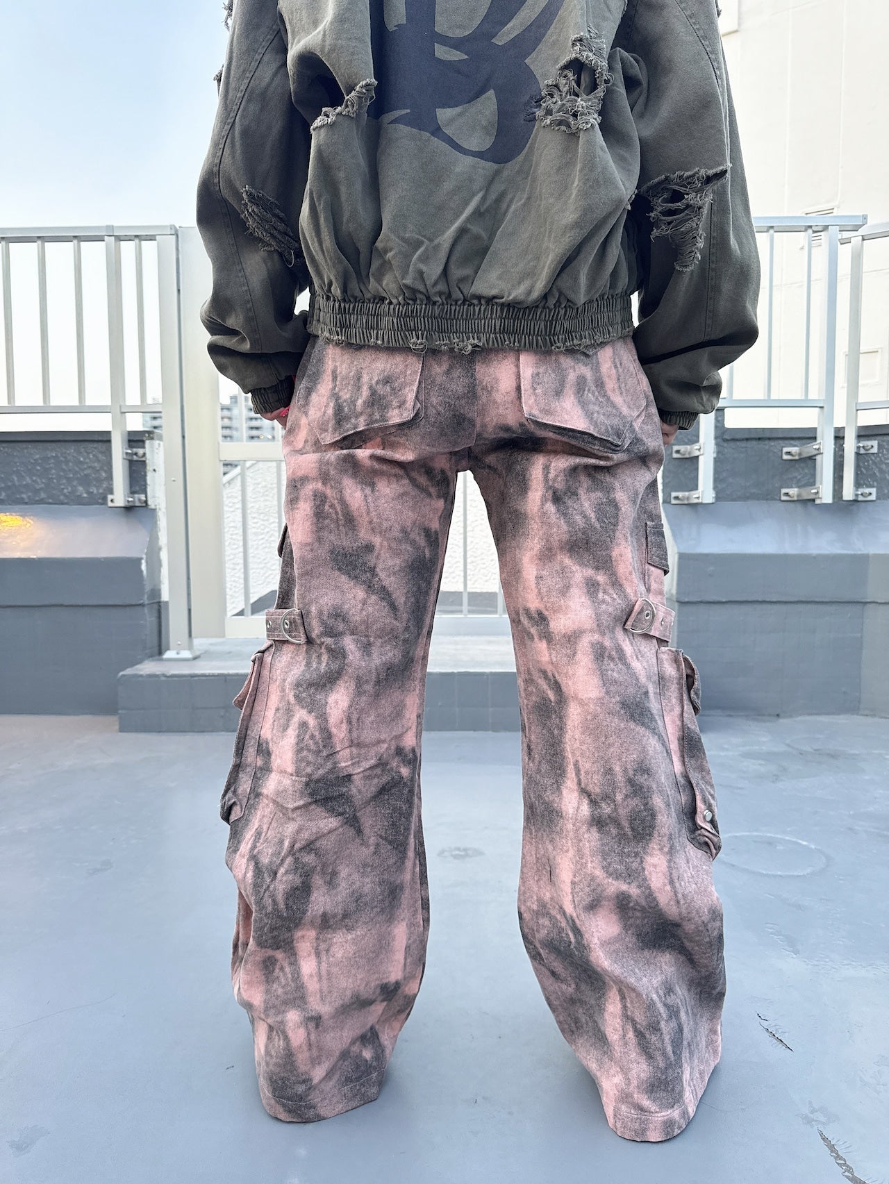 スプレーペイントデニムカーゴパンツ グランジ ストリート Y2K