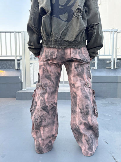 スプレーペイントデニムカーゴパンツ グランジ ストリート Y2K