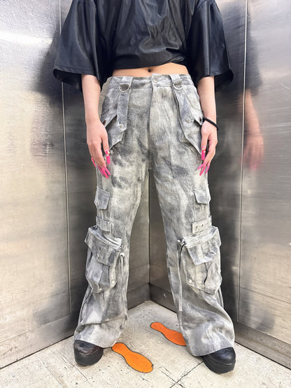 スプレーペイントデニムカーゴパンツ グランジ ストリート Y2K