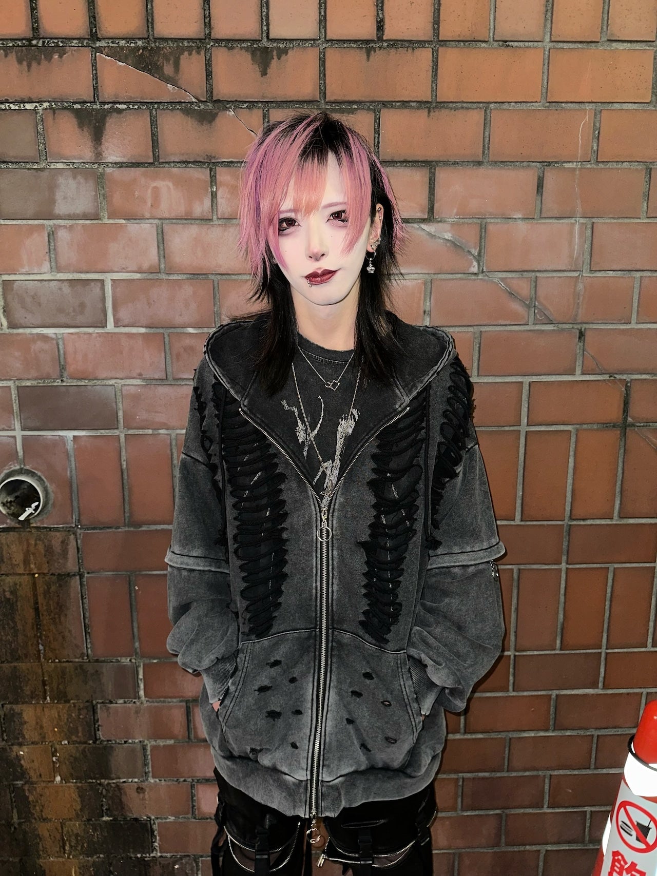 ダブルジップダメージパーカー（ロング）（ショート） サブカル 地雷 グランジ