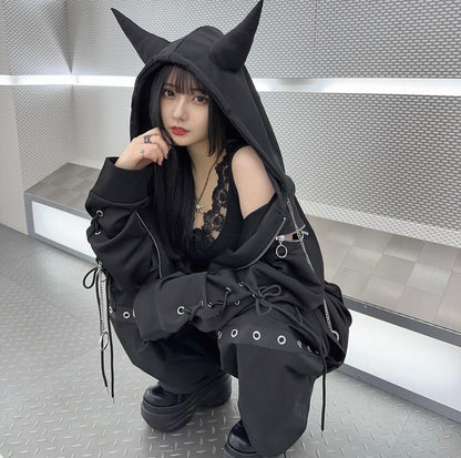 PSYNYXXツノラインストーンパーカー