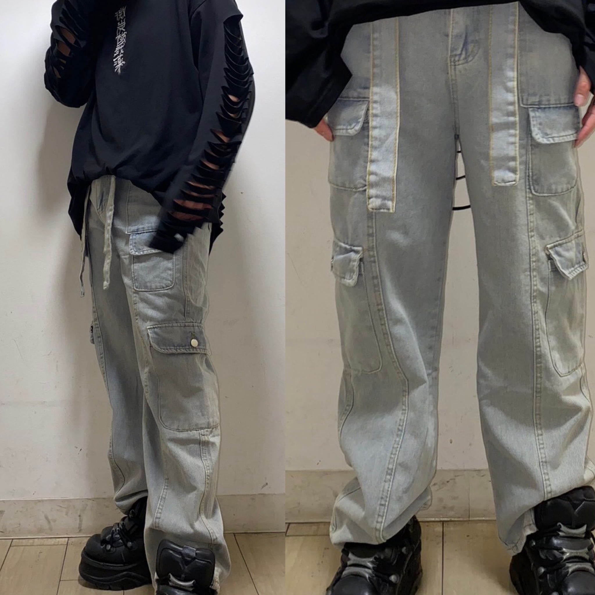 THICC PSYNYXX ワイドデニムカーゴパンツ