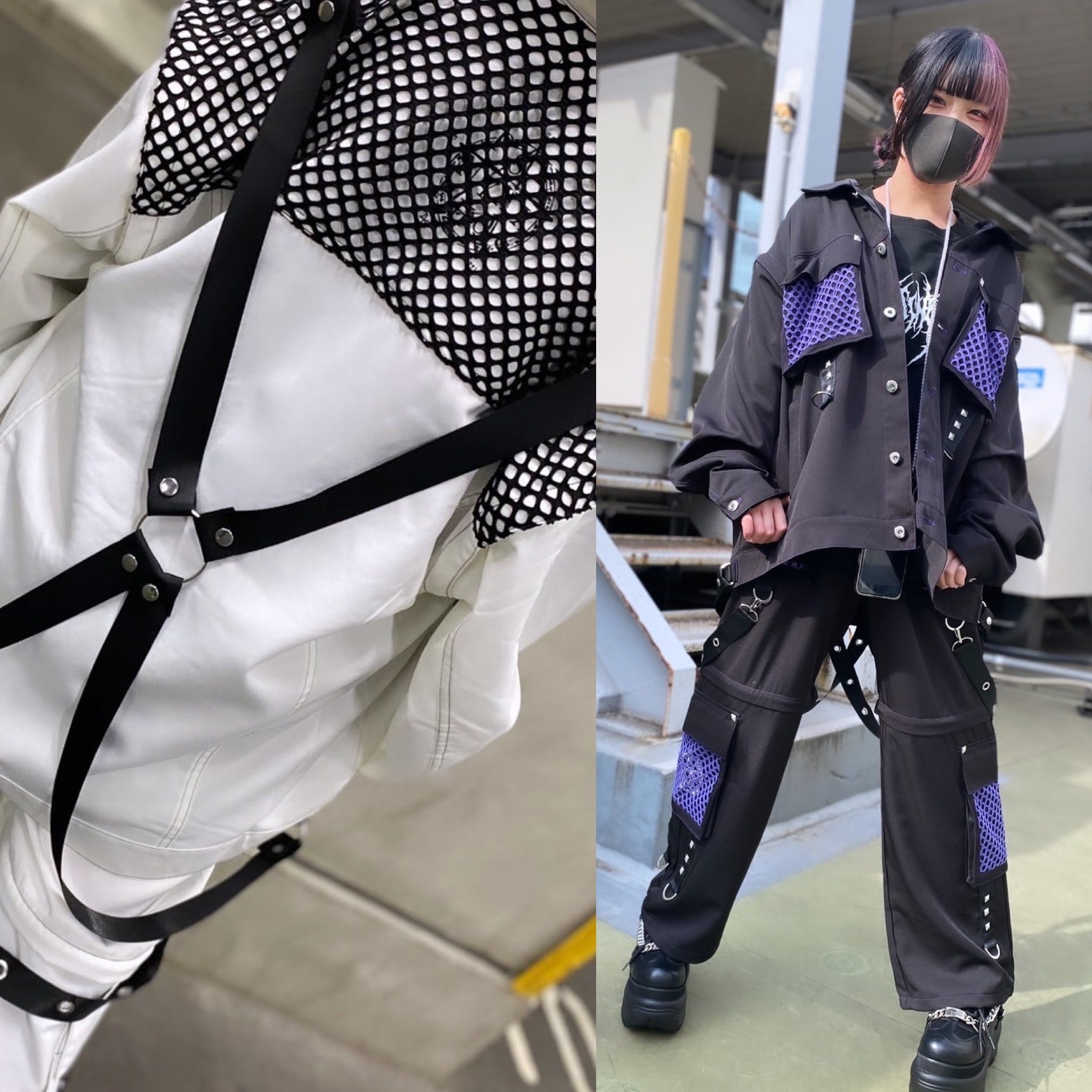 PSYNYXX  メッシュ切替サスペンダージャケットセットアップ