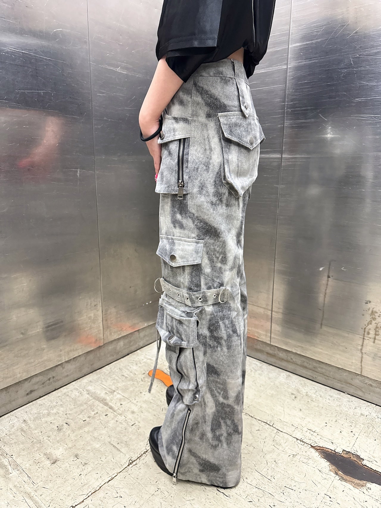 スプレーペイントデニムカーゴパンツ グランジ ストリート Y2K