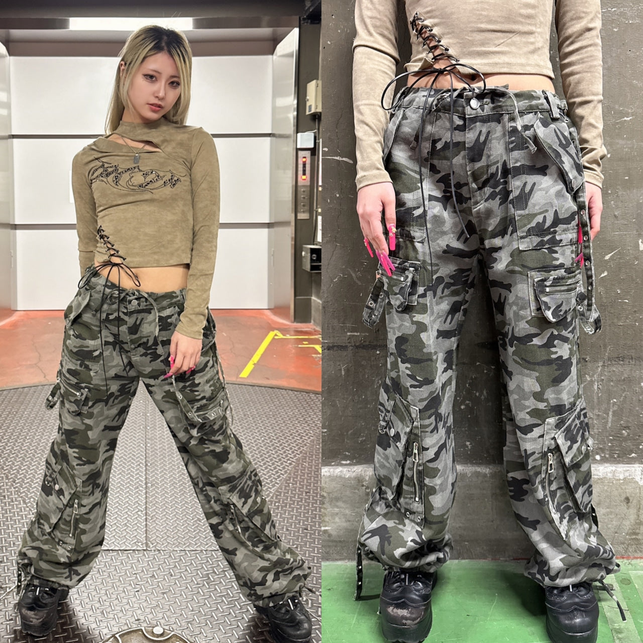 カモフラデニムカーゴパンツ ストリート グランジ　Y2K ストリート