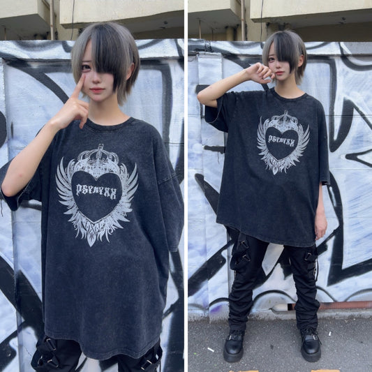 ハートウィングピグメントTシャツ 地雷系 サブカル系 グランジ